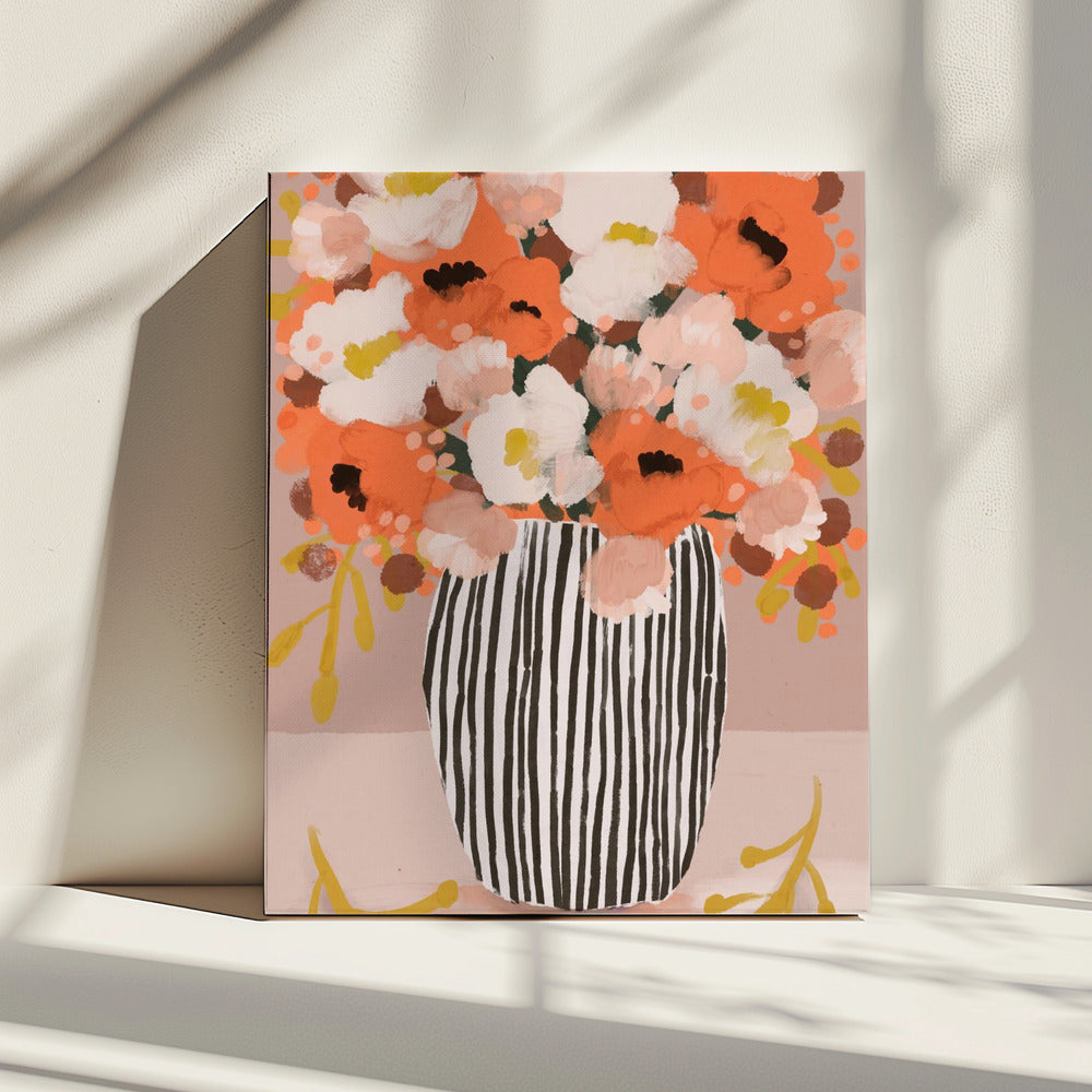 Gestreifte Vase Blüten | Leinwand