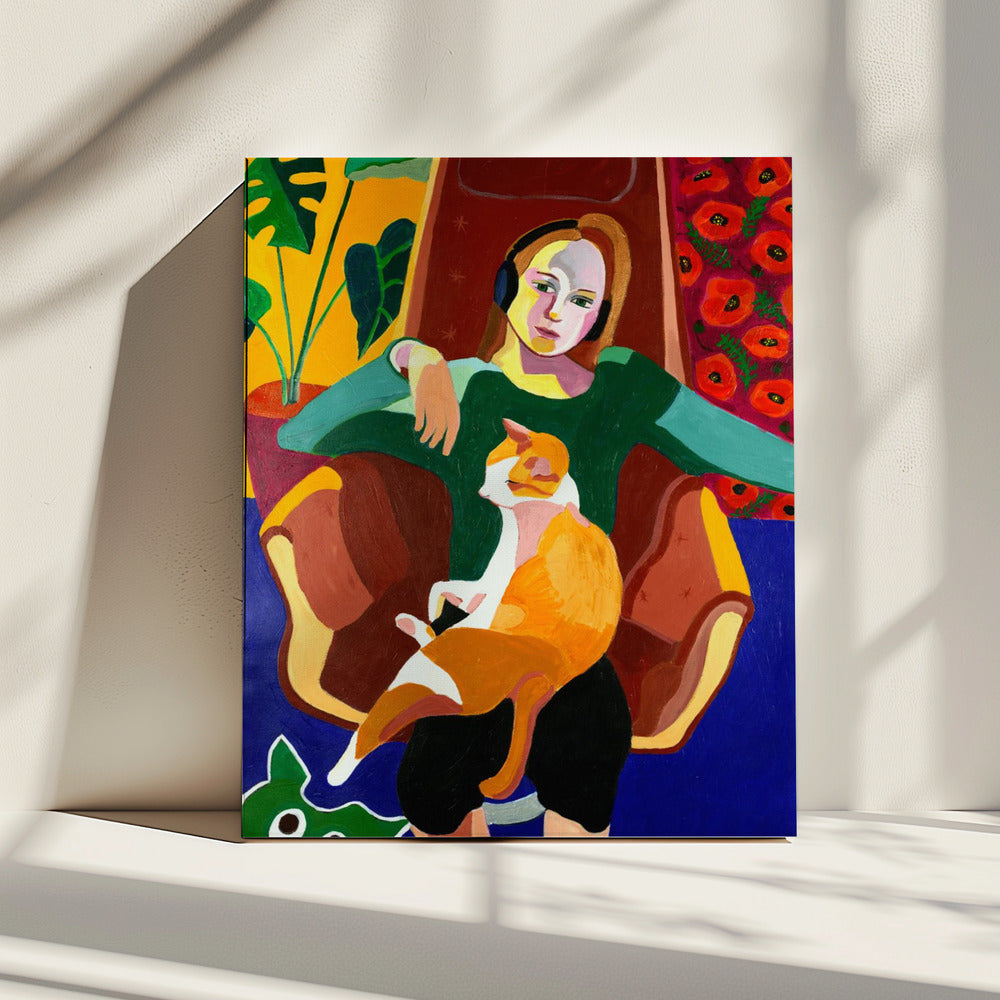 Das Mädchen und die Katze | Leinwand