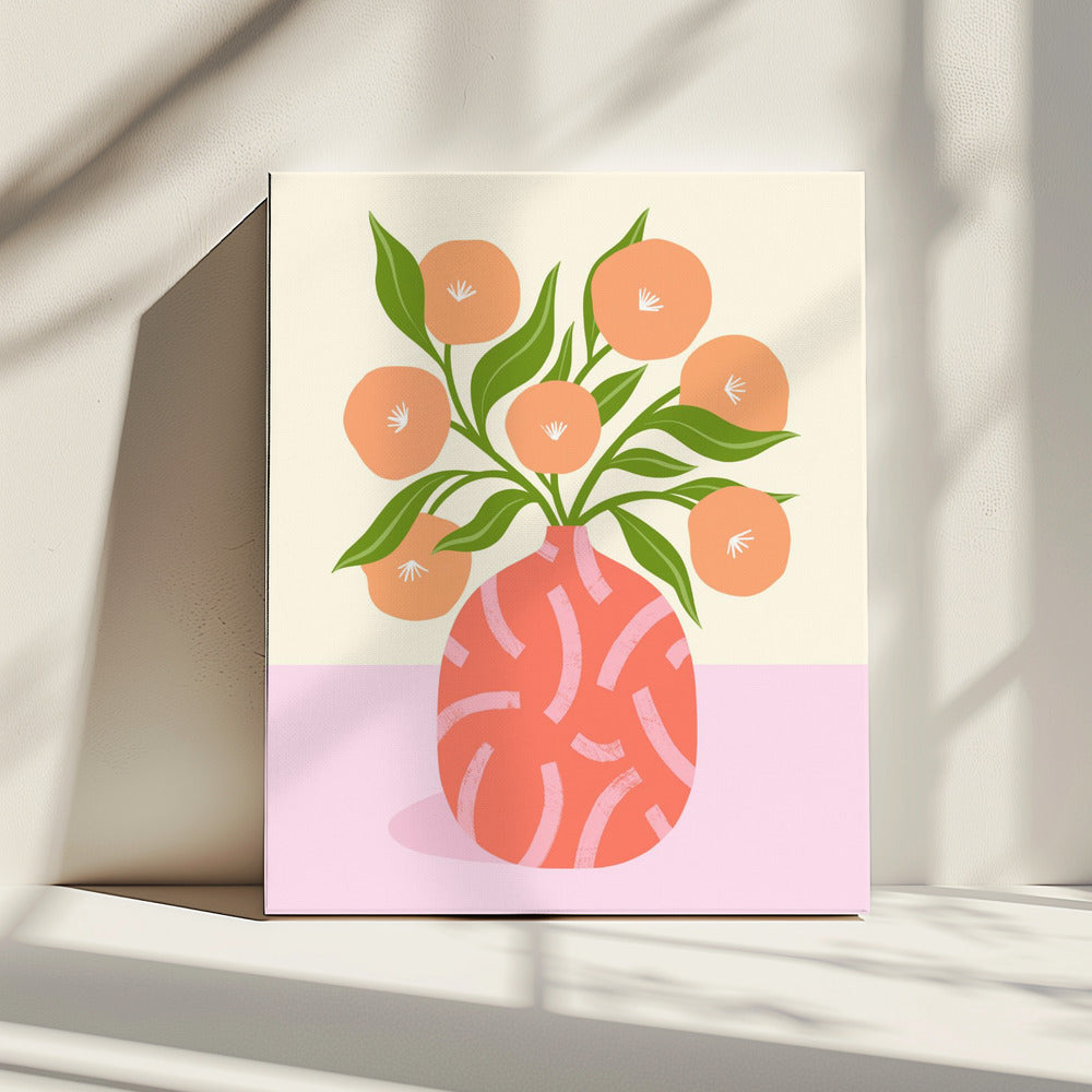 Blumen in Korallenvase | Leinwand