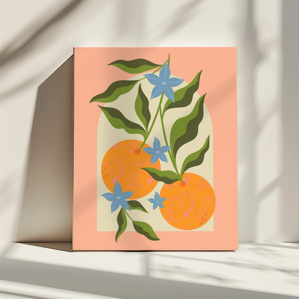 Oranger Zweig mit Blumen | Leinwand