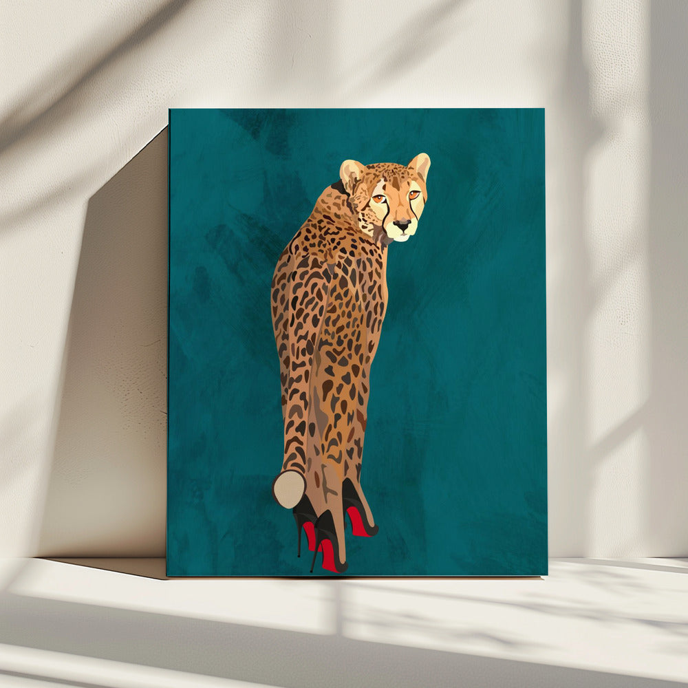 Türkisfarbener Gepard in High Heels | Leinwand