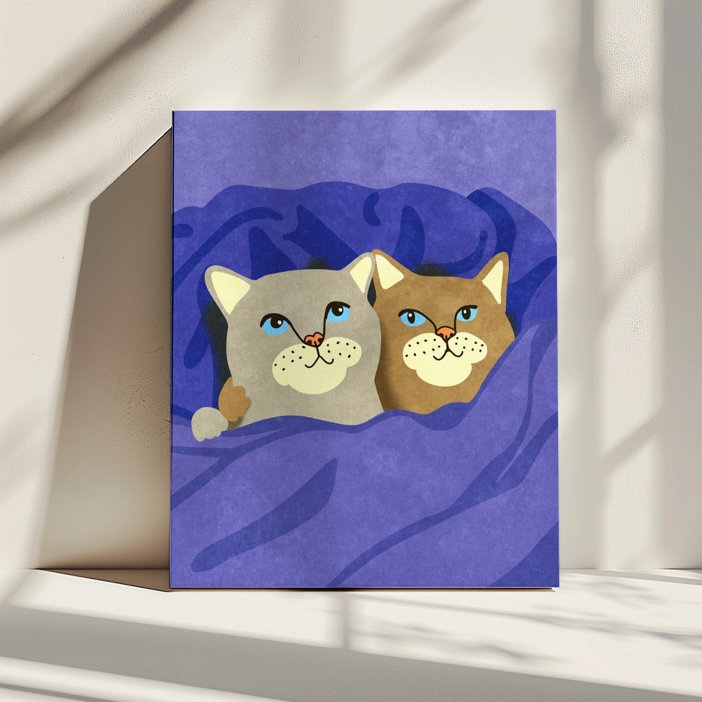 Katzen im Bett | Leinwand