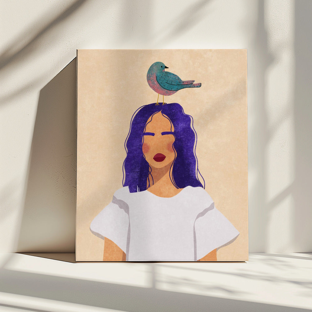 Mädchen mit Vogel | Leinwand