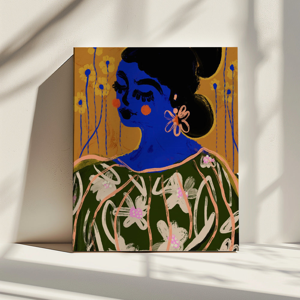 Blaue Blütenmuse | Leinwand