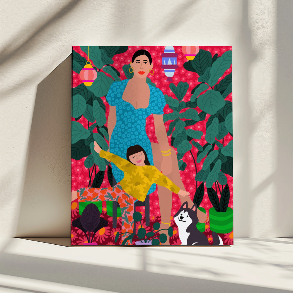Frau und Kind im Garten | Leinwand