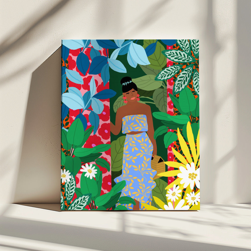 Frau im Kleid mit Blumen | Leinwand