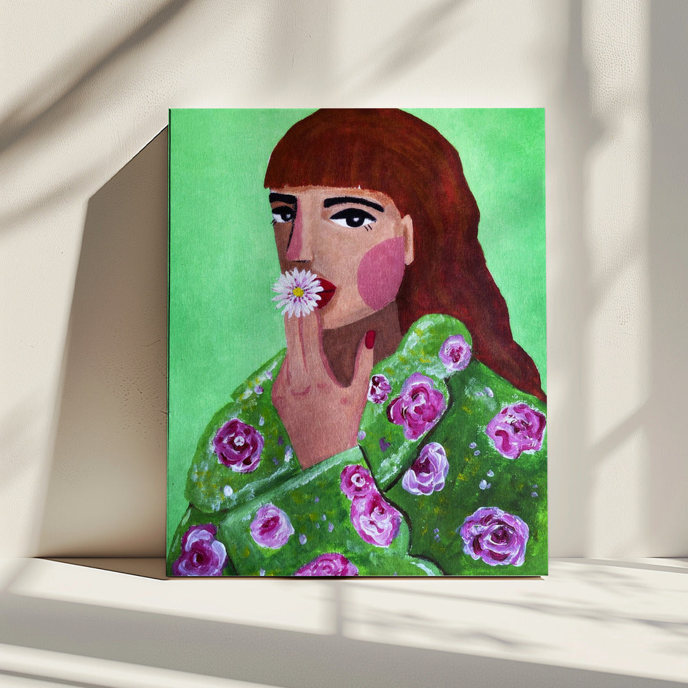 Frau raucht eine Blume | Leinwand