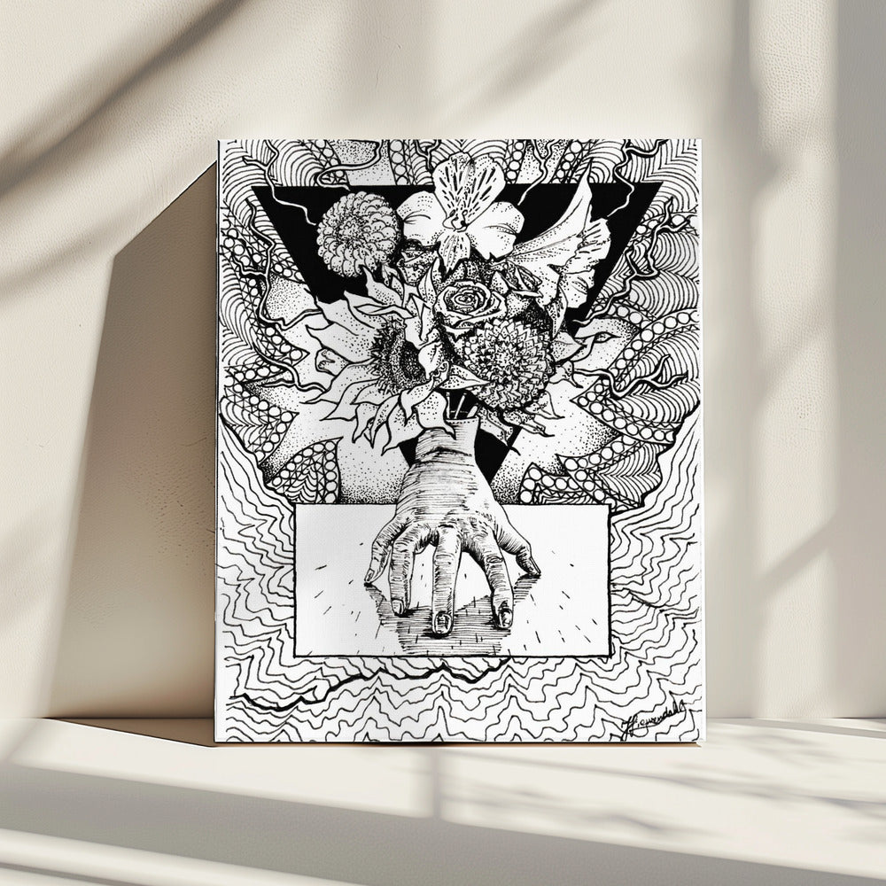 Flowery Thing. Abstract Drawing of a Flowery Bouquet in Hand. | Canvas