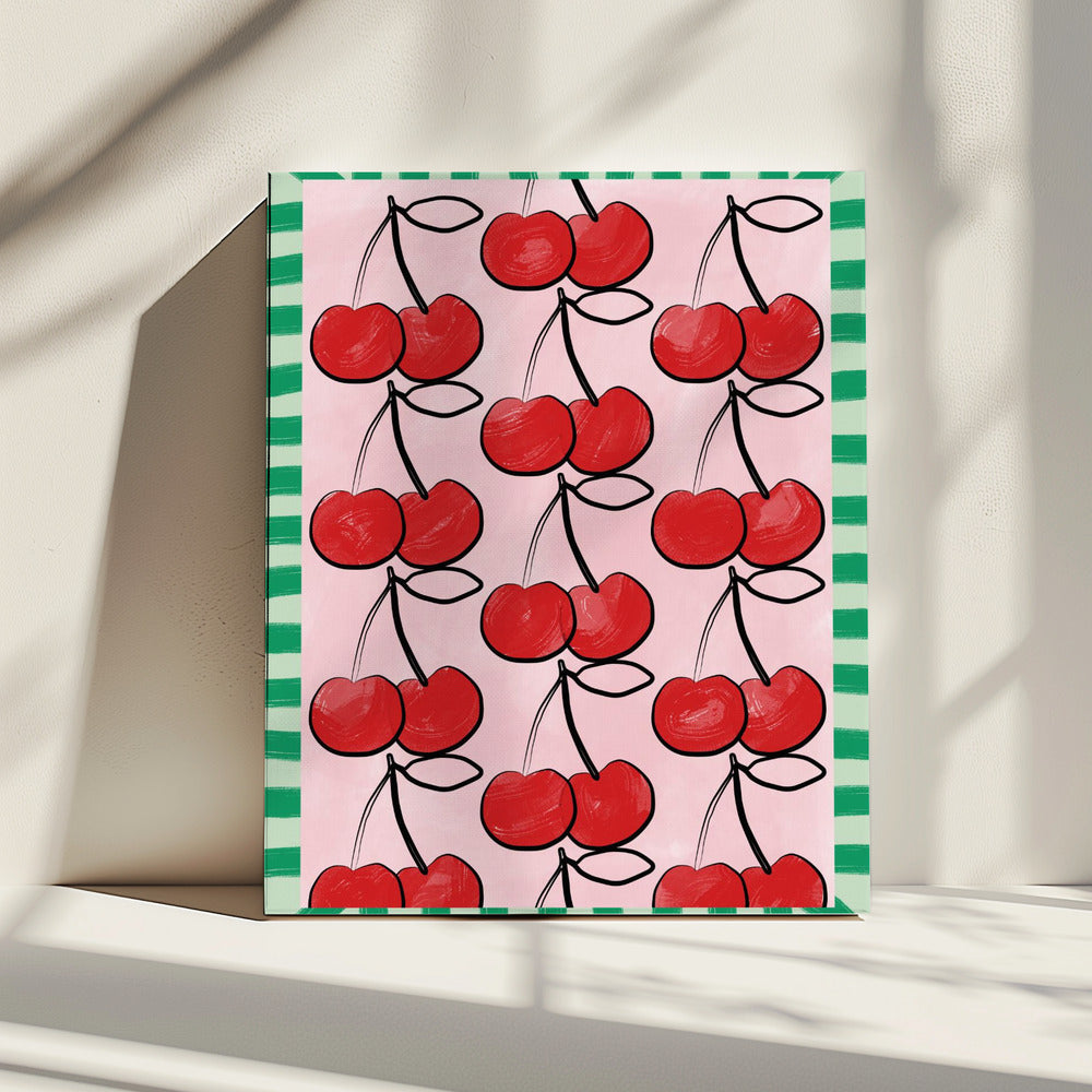 Rote Kirschen auf rosa | Leinwand