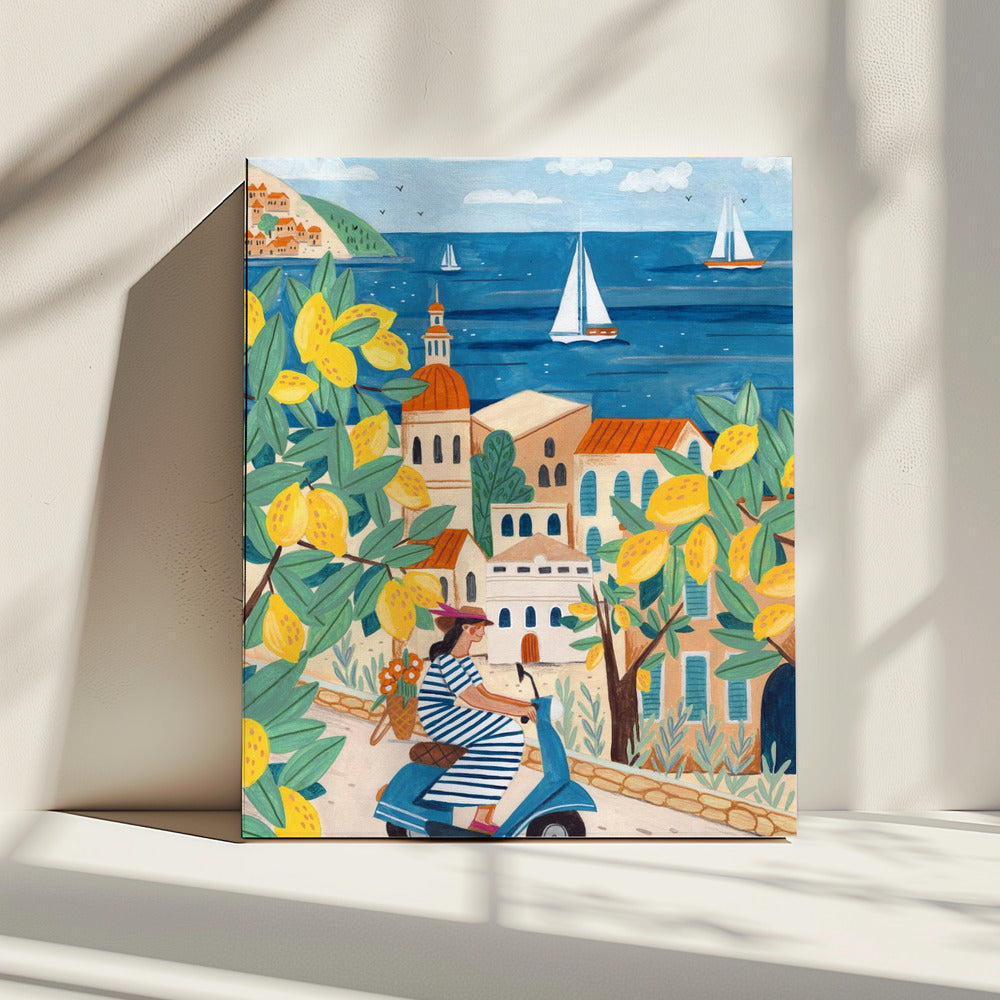 Reiseposter Frau an der Amalfiküste, Italien | Leinwand
