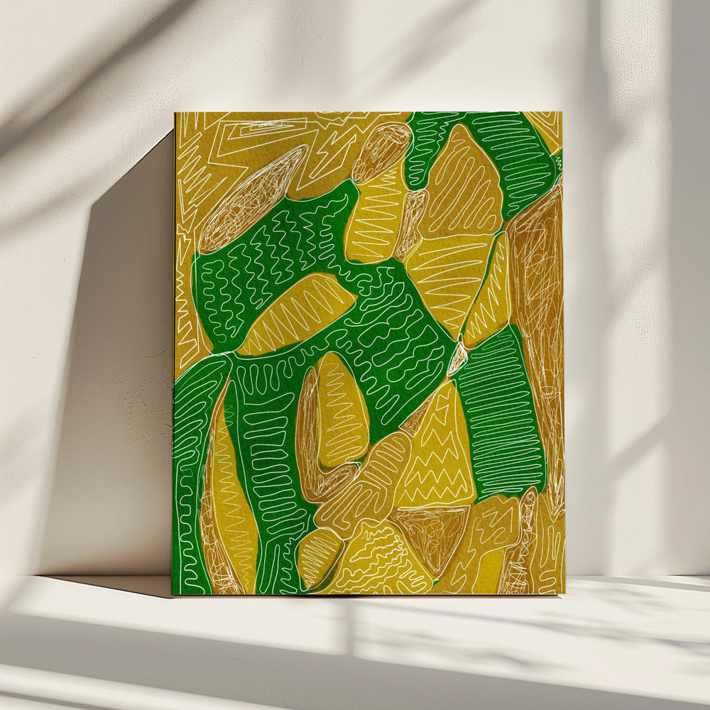 Abstrakt in Gold und Grün | Leinwand