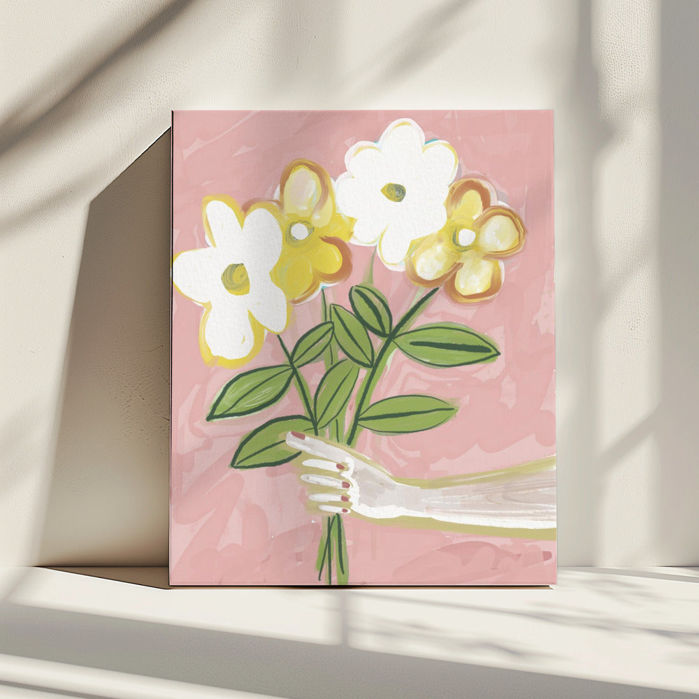 Blumenstrauß Rosa und Gelb | Leinwand