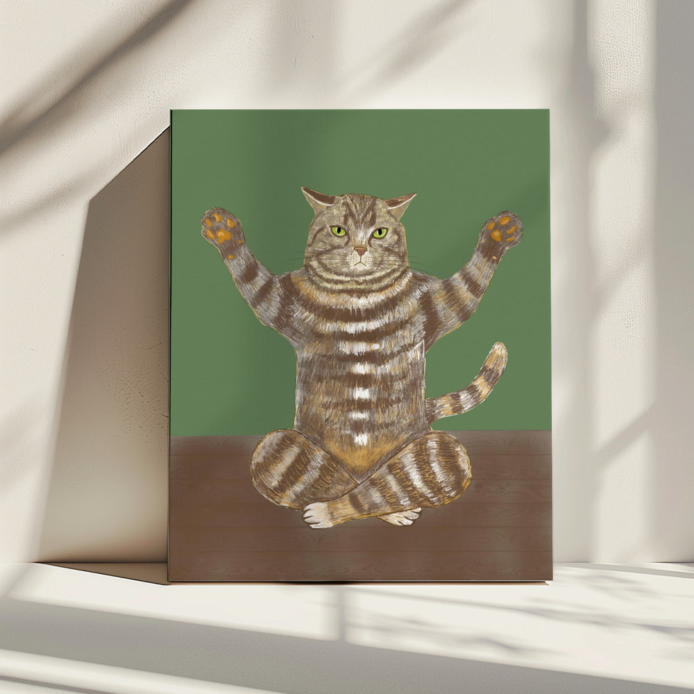 Yoga Katze Grüner Hintergrund | Leinwand