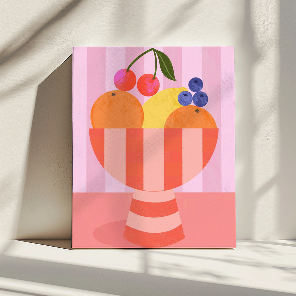 Obst in gestreifter Schale | Leinwand