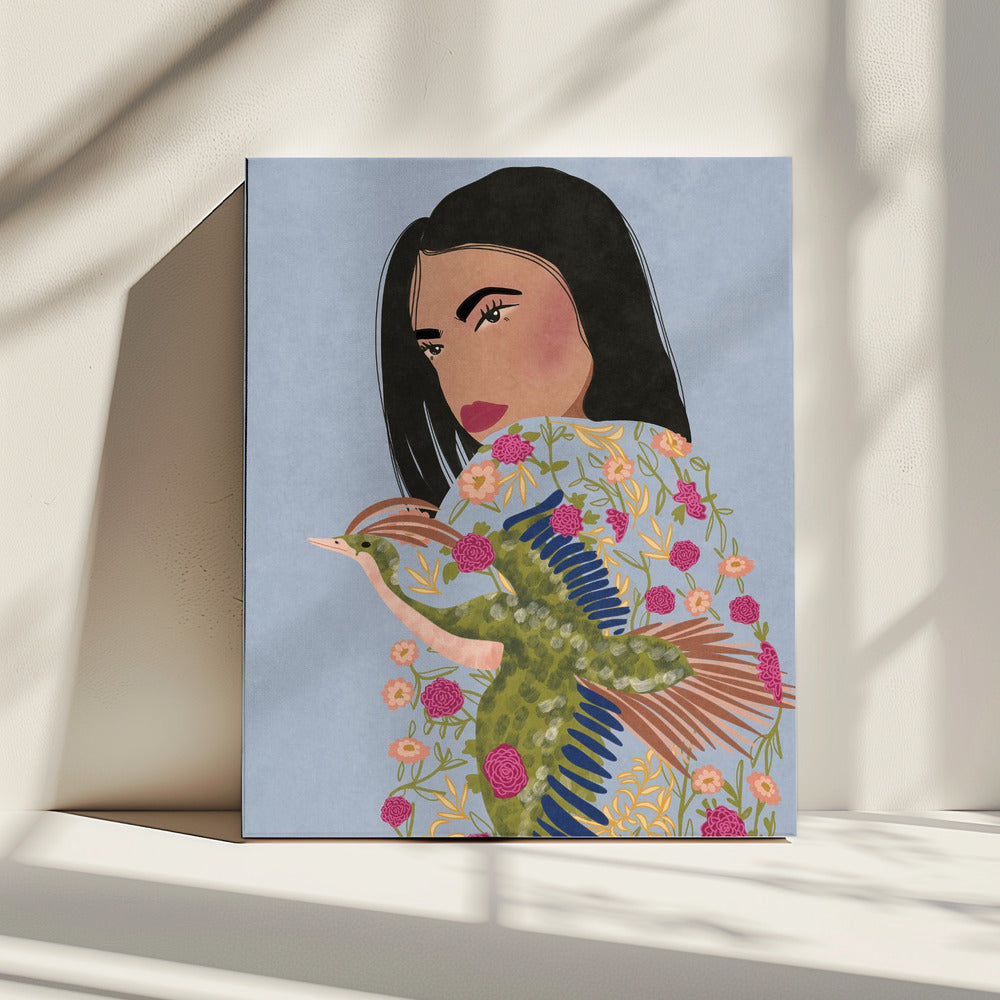 Mädchen mit Kranich | Leinwand