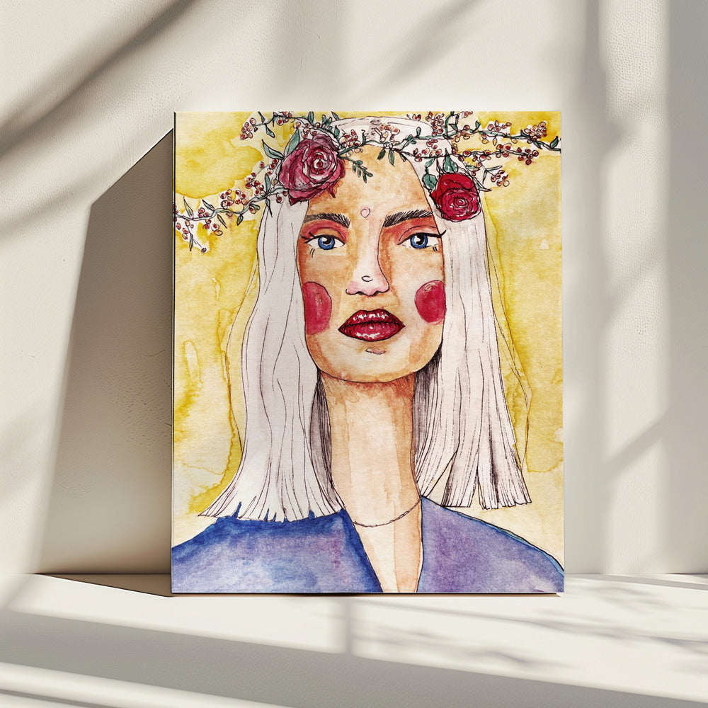 Dame mit Blumenkranz | Leinwand