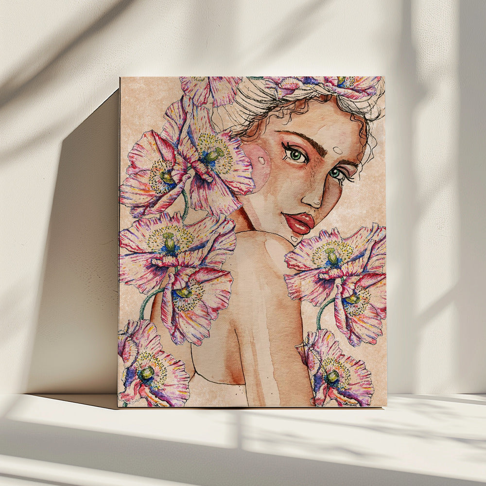 Frau mit Mohnblumen | Leinwand
