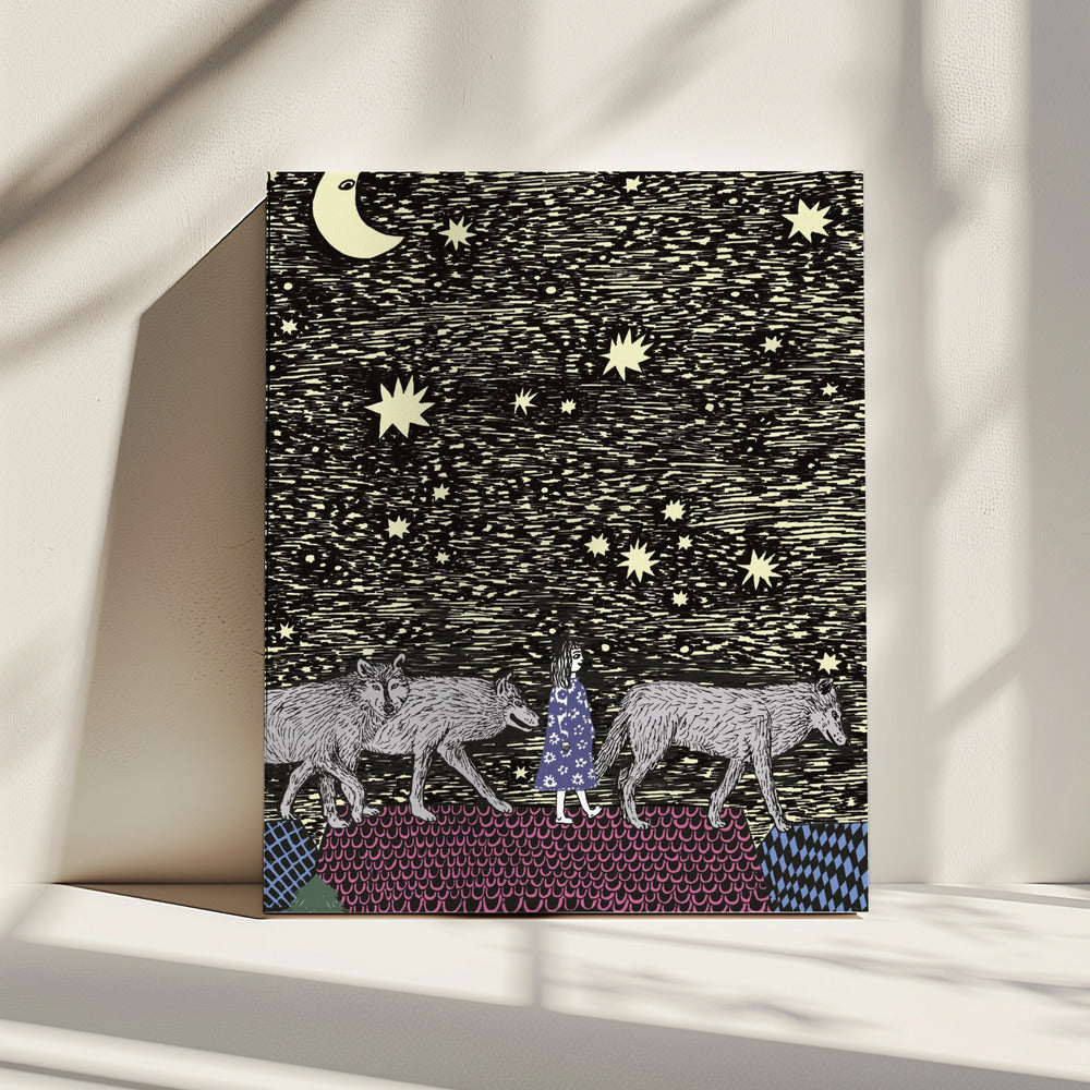 Girl With Wolves | Canvas