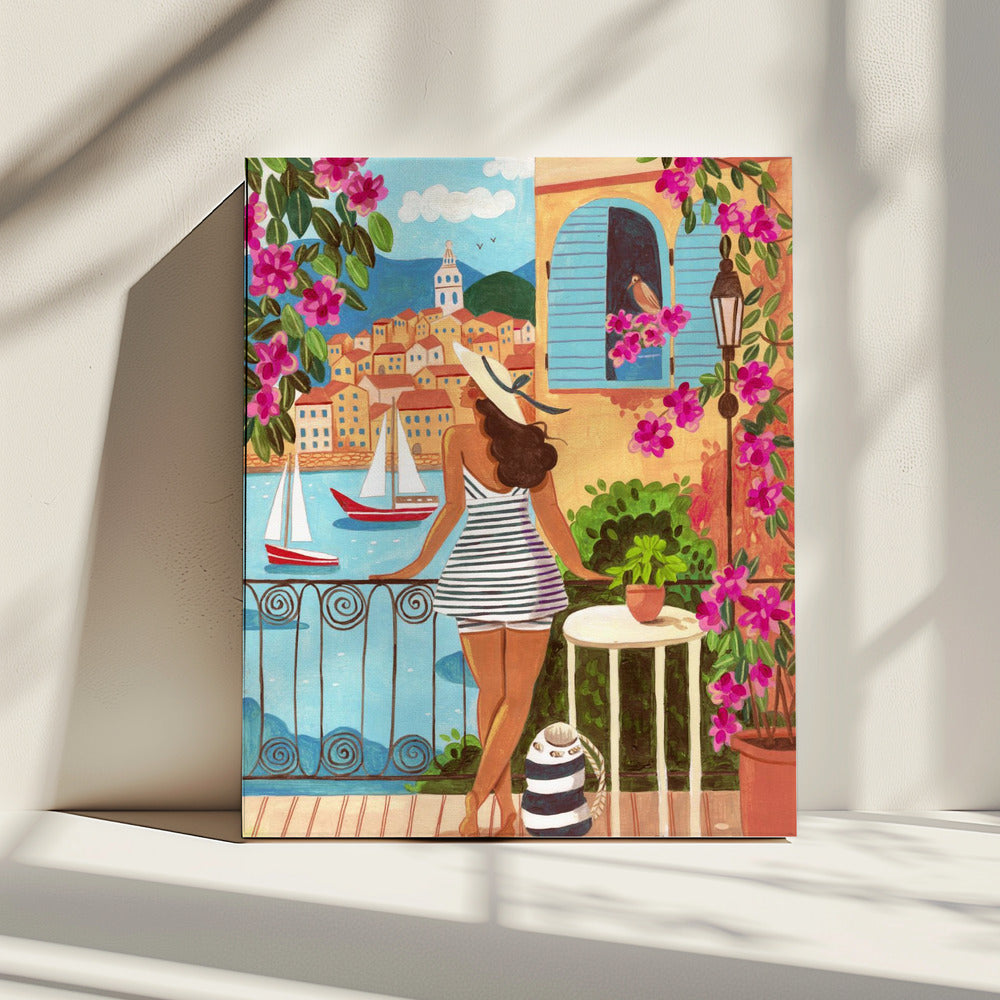 Reiseposter Frau in Saint-Tropez, Frankreich | Leinwand