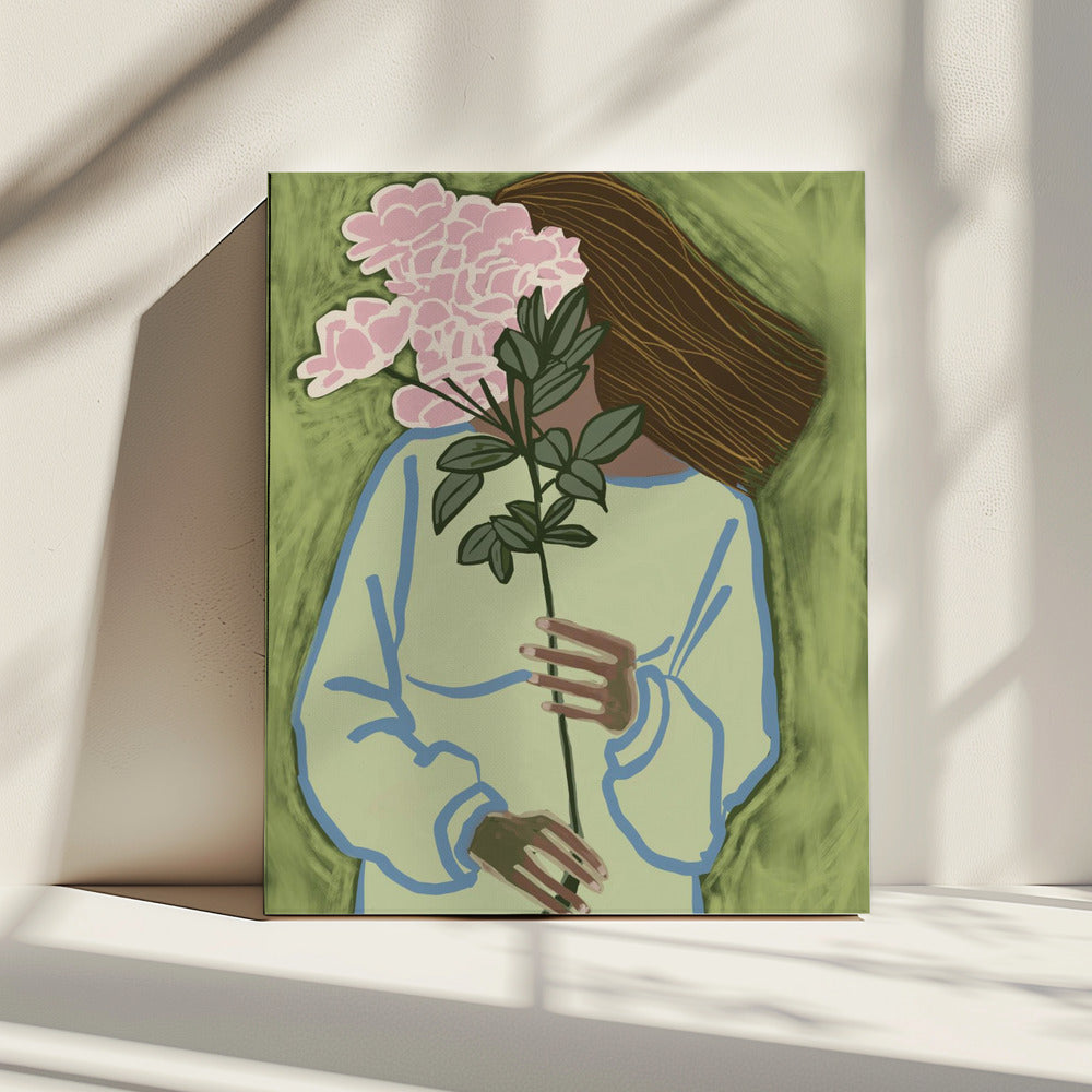 Dame mit Blumen | Leinwand