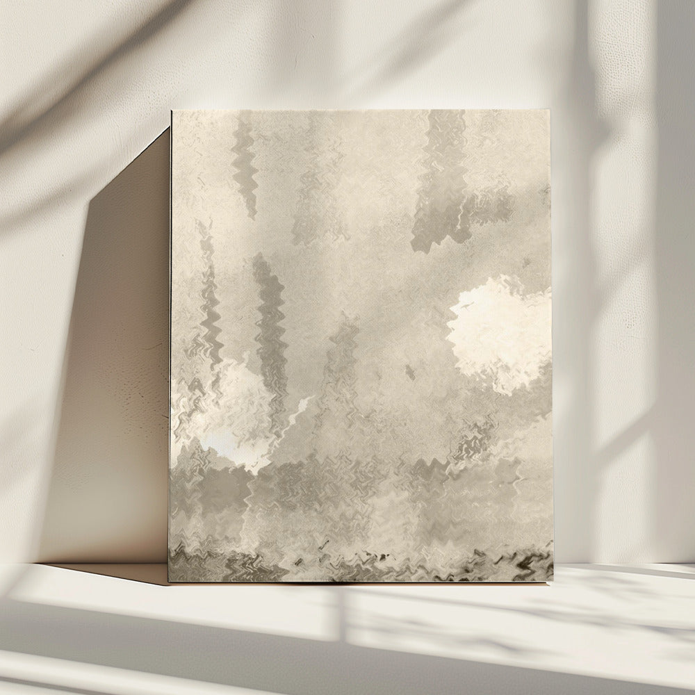 Zwei Monde. Reflexionen. Abstrakte Landschaft in neutralen Farben Nr. 1 | Leinwand