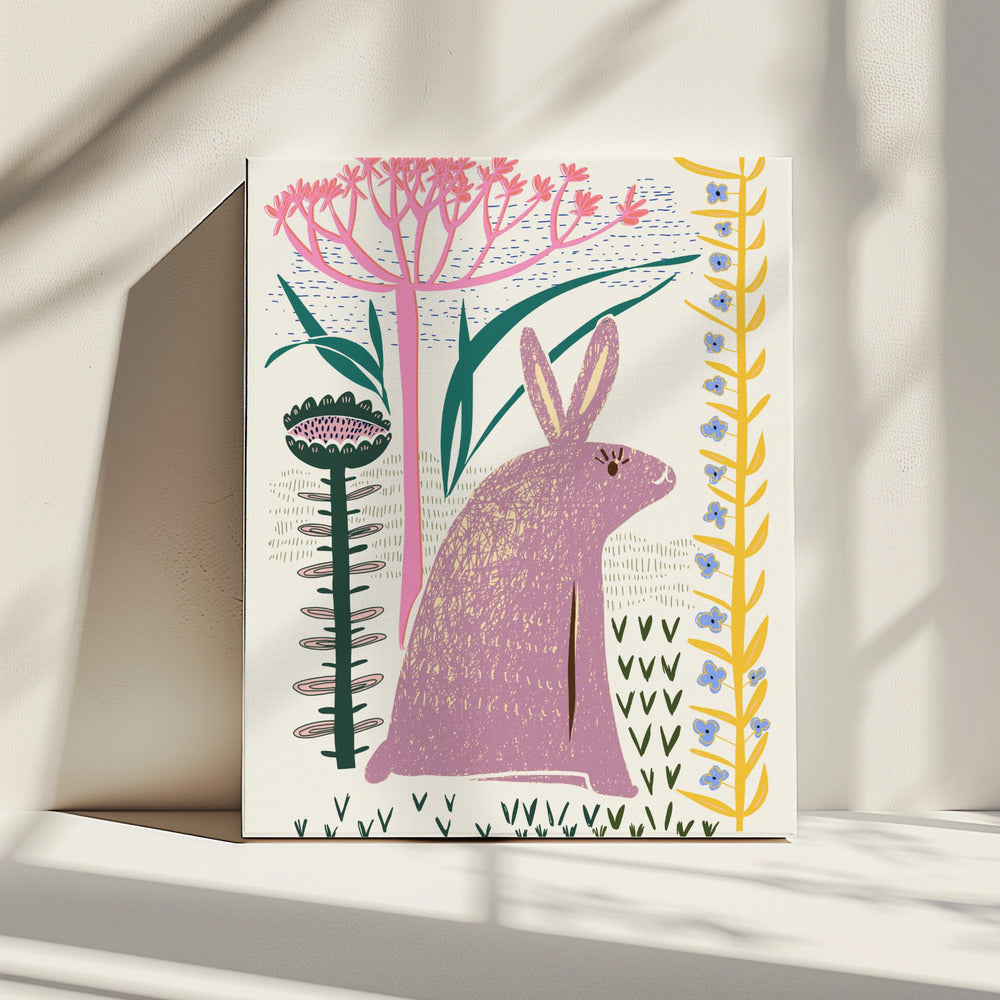 Blockdruck lila Hase | Leinwand