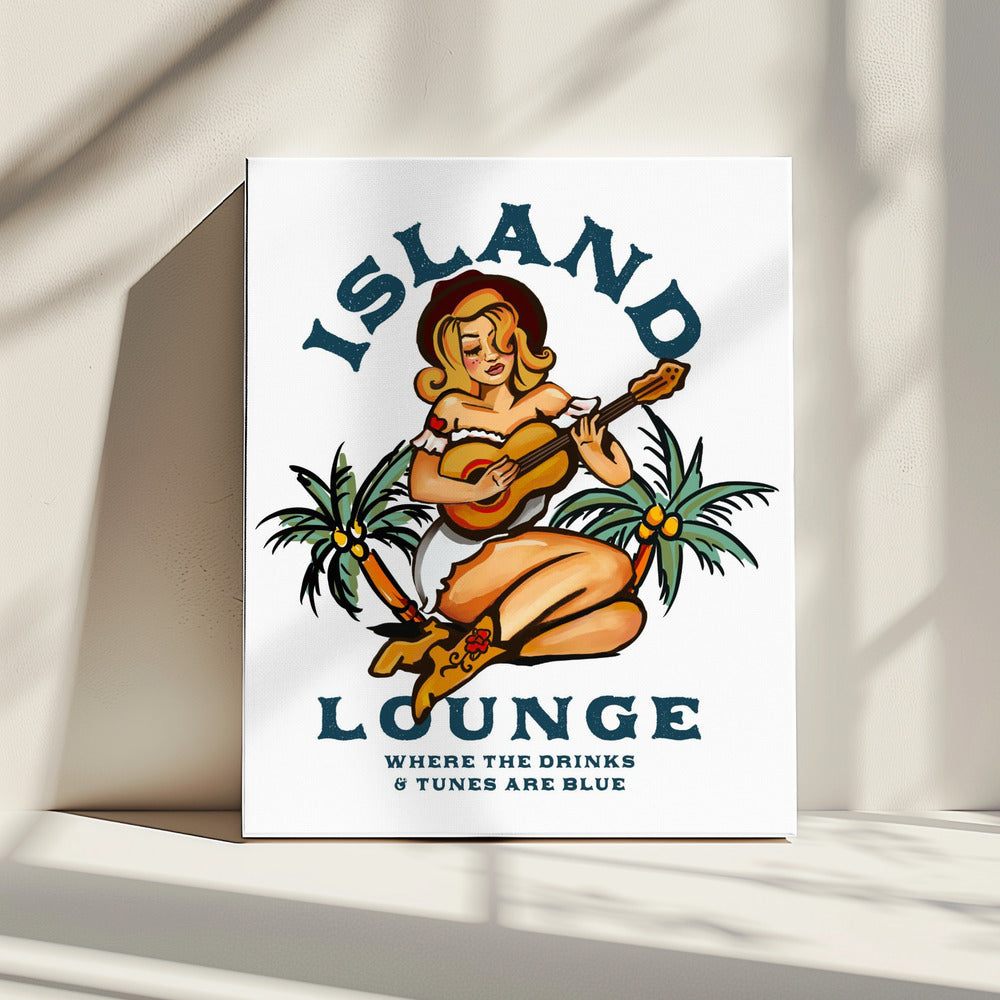 Island Lounge Tropical Pin Up Girl Playing Guitar | Canvas