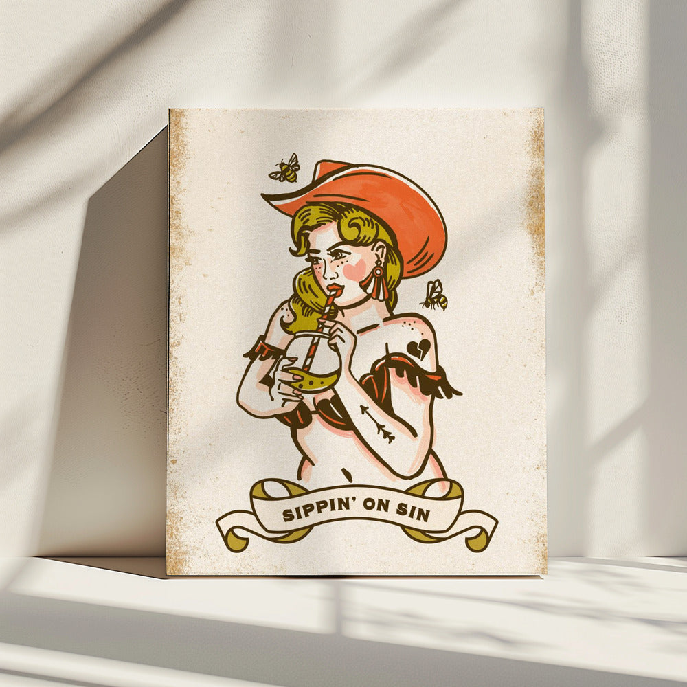 Sippin On Sin Süße & freche Cowgirl-Kunst | Leinwand