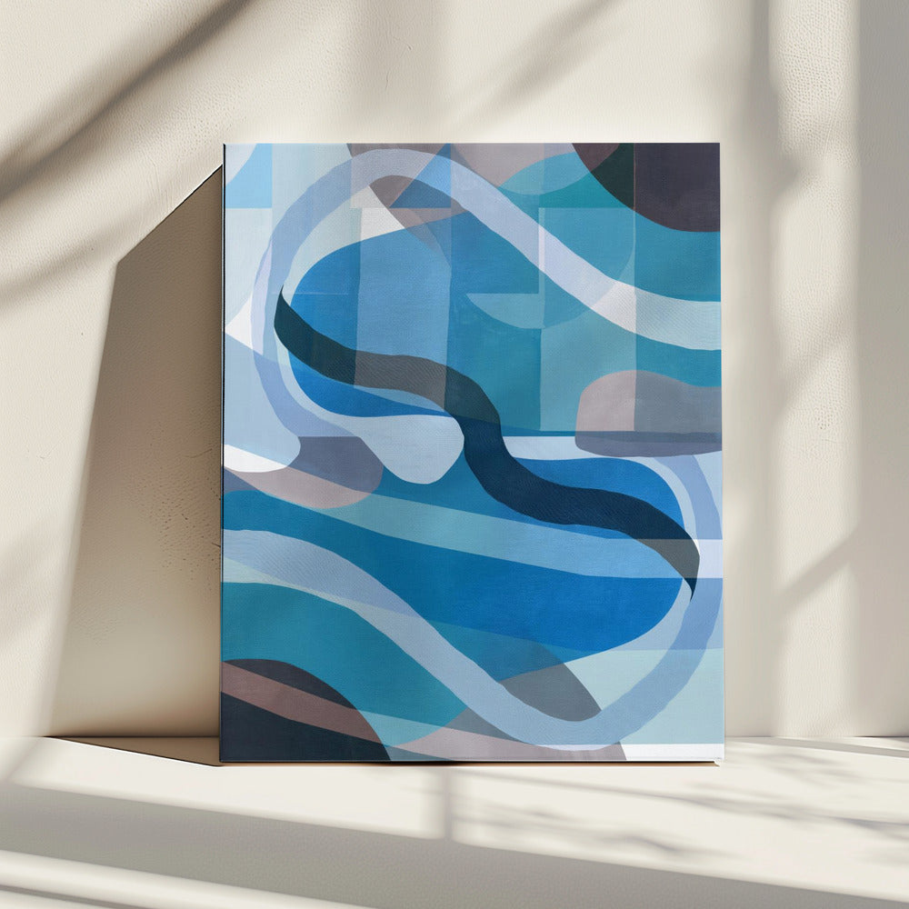 Abstrakte blaue und neutrale Swervy Shapes 1 | Leinwand
