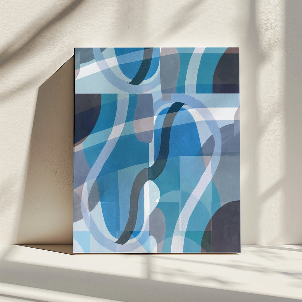 Abstrakte blaue und neutrale Swervy Shapes 2 | Leinwand