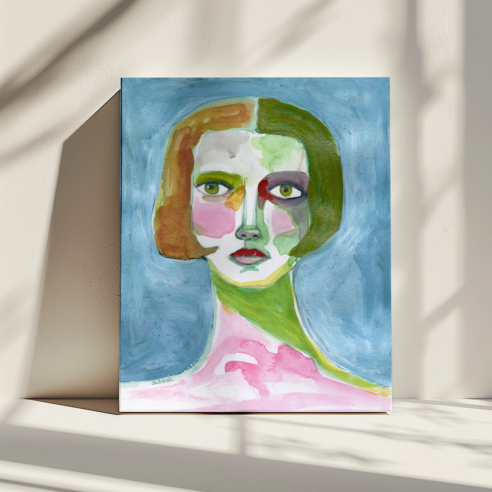 Dame mit Bob-Haarschnitt Blau | Leinwand