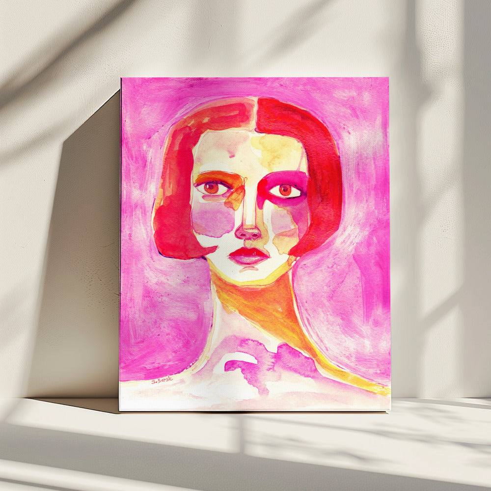 Dame mit Bob-Haarschnitt Hot Pink | Leinwand