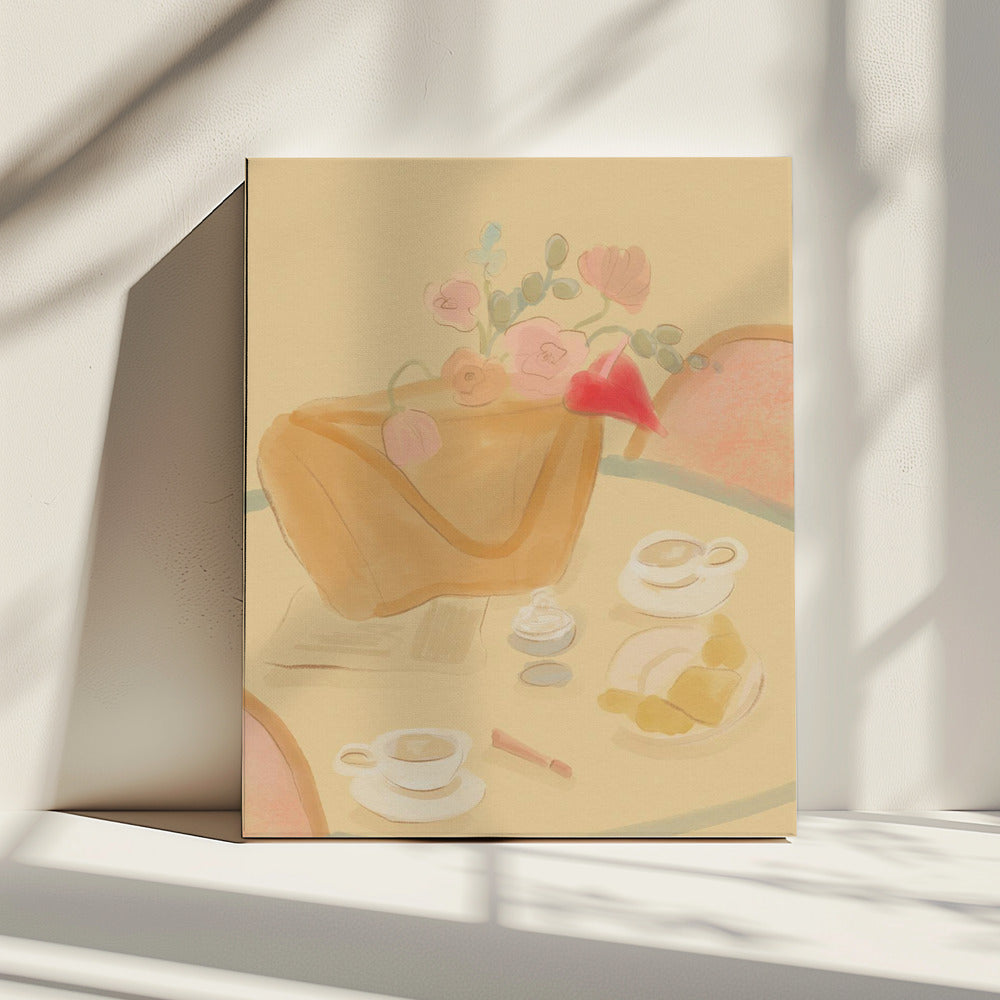 Kaffee-Date mit Blumen | Leinwand