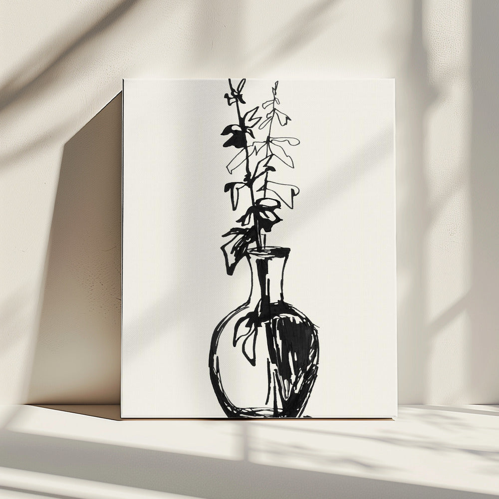 Blätter in einer Vase, Tuscheskizze | Leinwand