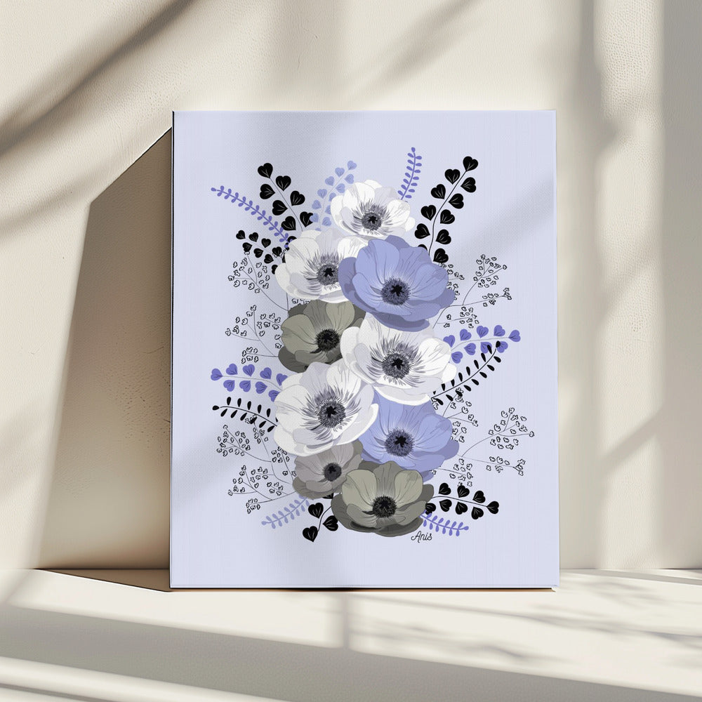 Anemonen Blumenstrauß Blau | Leinwand