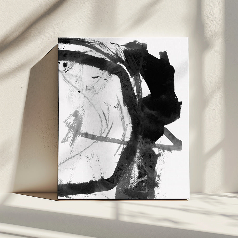 Abstrakter Kunstdruck in Schwarz-Grau-Tinte | Leinwand