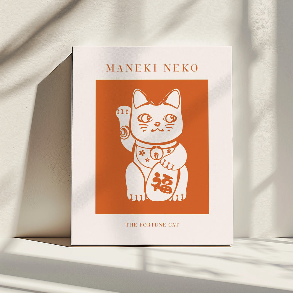 Maneki-neko Katze Orange | Leinwand