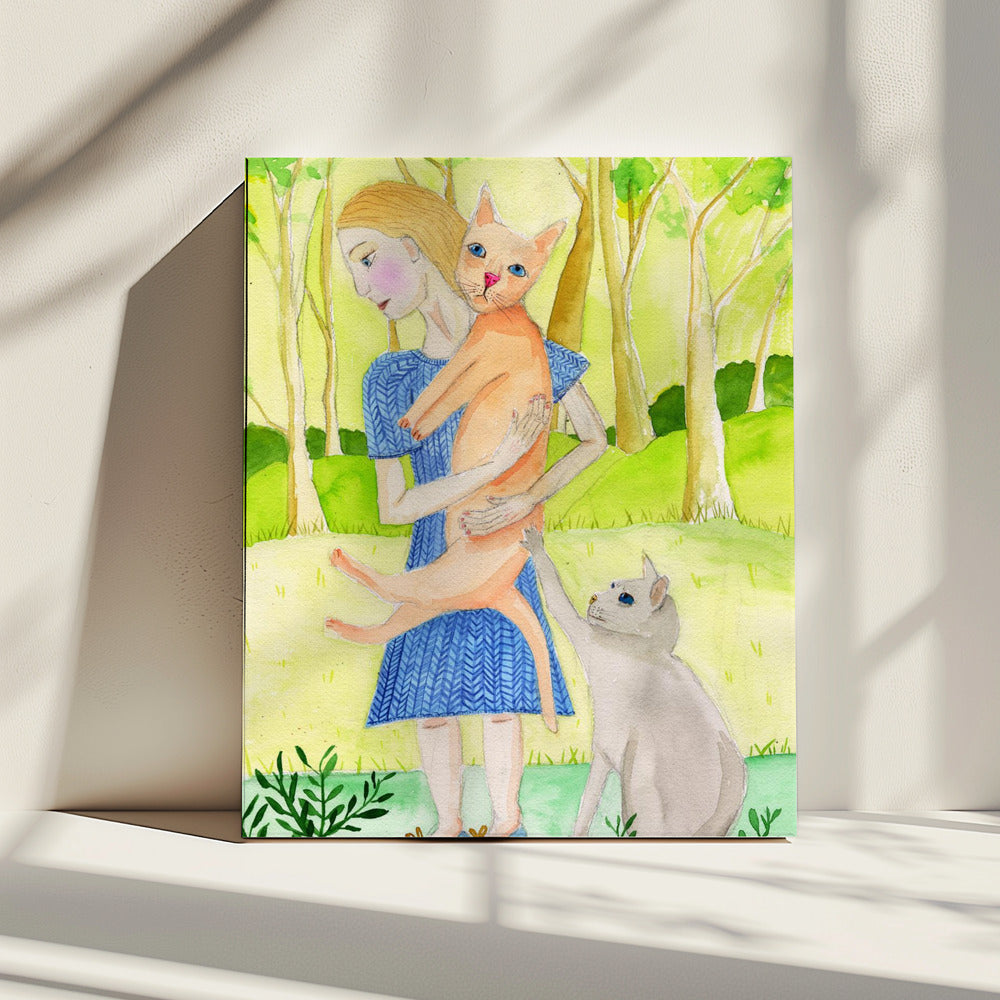 Dame mit der orange-grauen Katze. | Leinwand