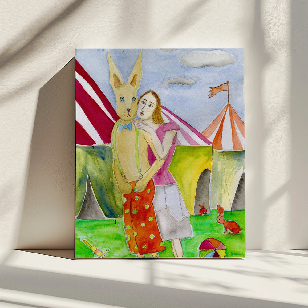 Zirkusartisten mit Kaninchen | Leinwand