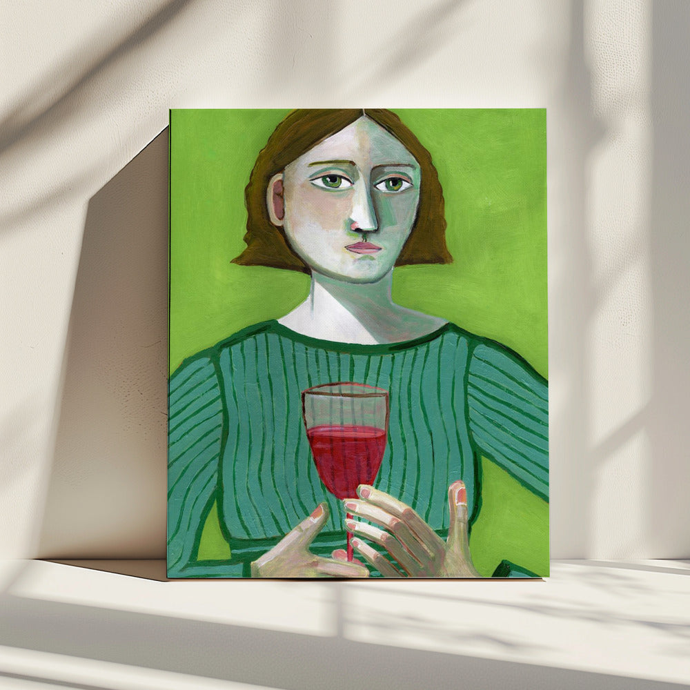 Dame mit Rotwein | Leinwand