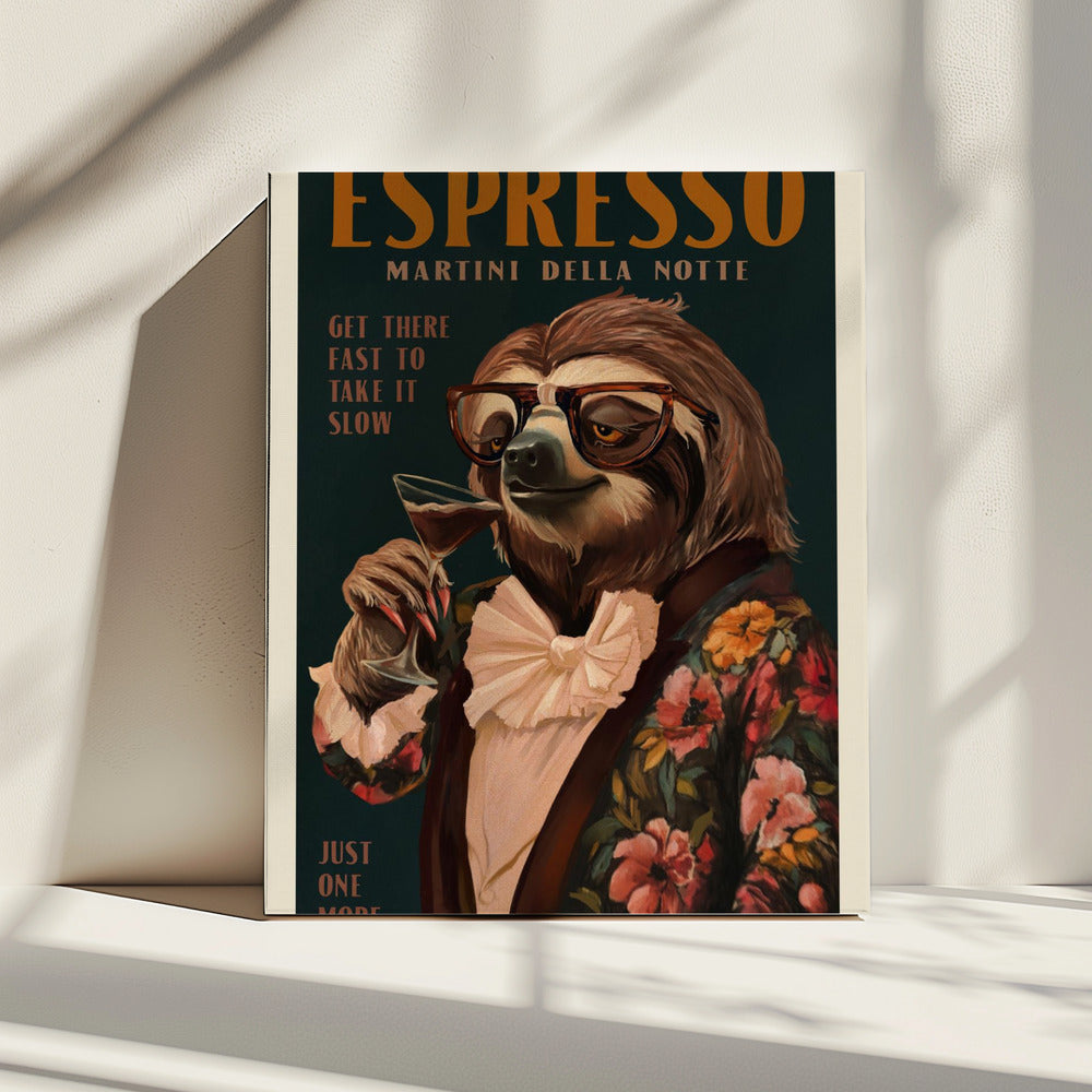 Art Deco Espresso Martini trinkendes Faultier | Leinwand