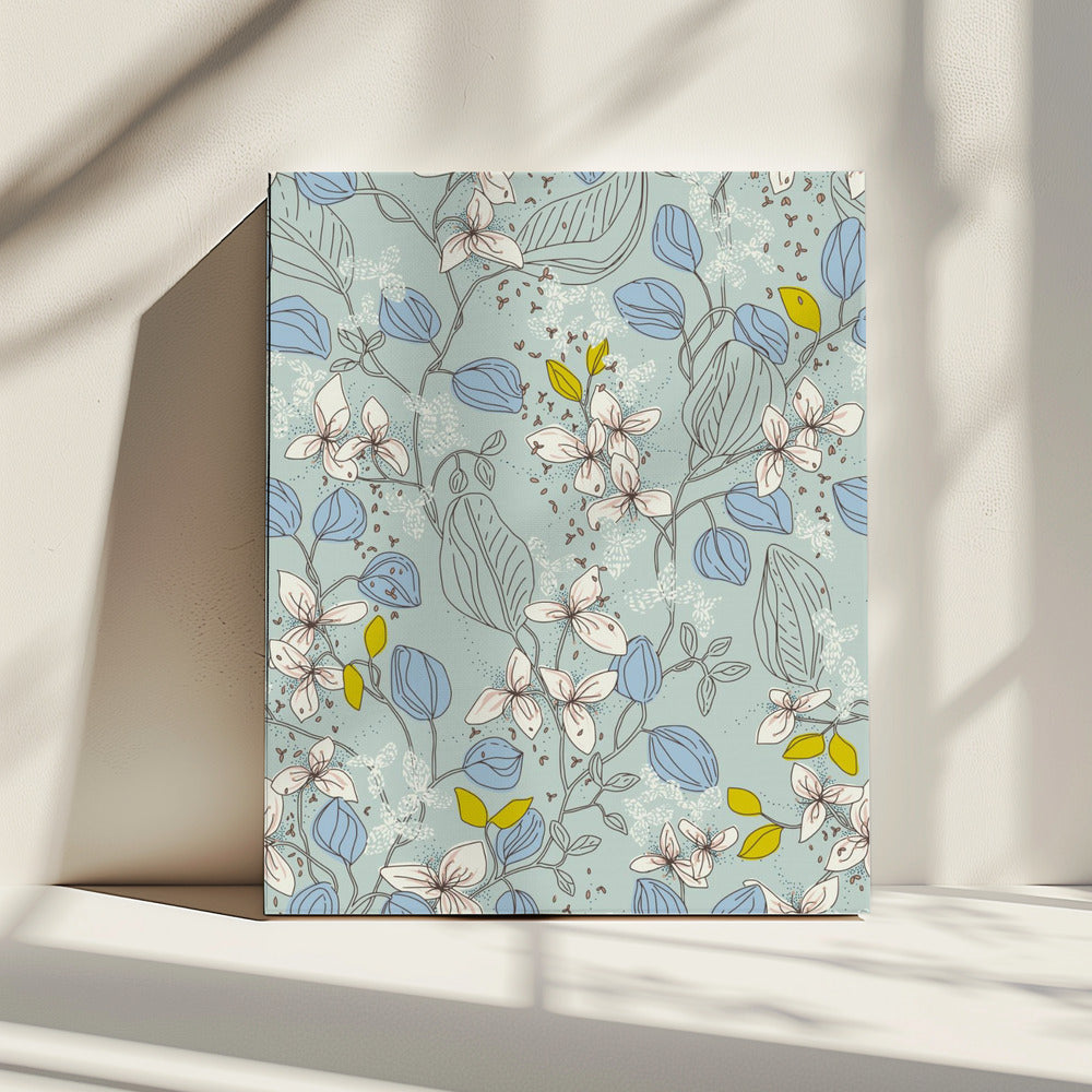 Florale Eleganz Mint Sommerfrische Muster | Leinwand