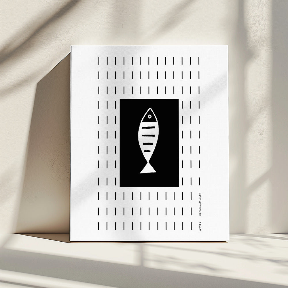 Minimalistischer Fisch im Regen, Abstrakter minimalistischer Kunstdruck | Leinwand