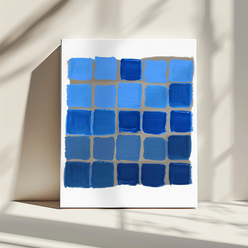 Blau karierter quadratischer Druck | Leinwand