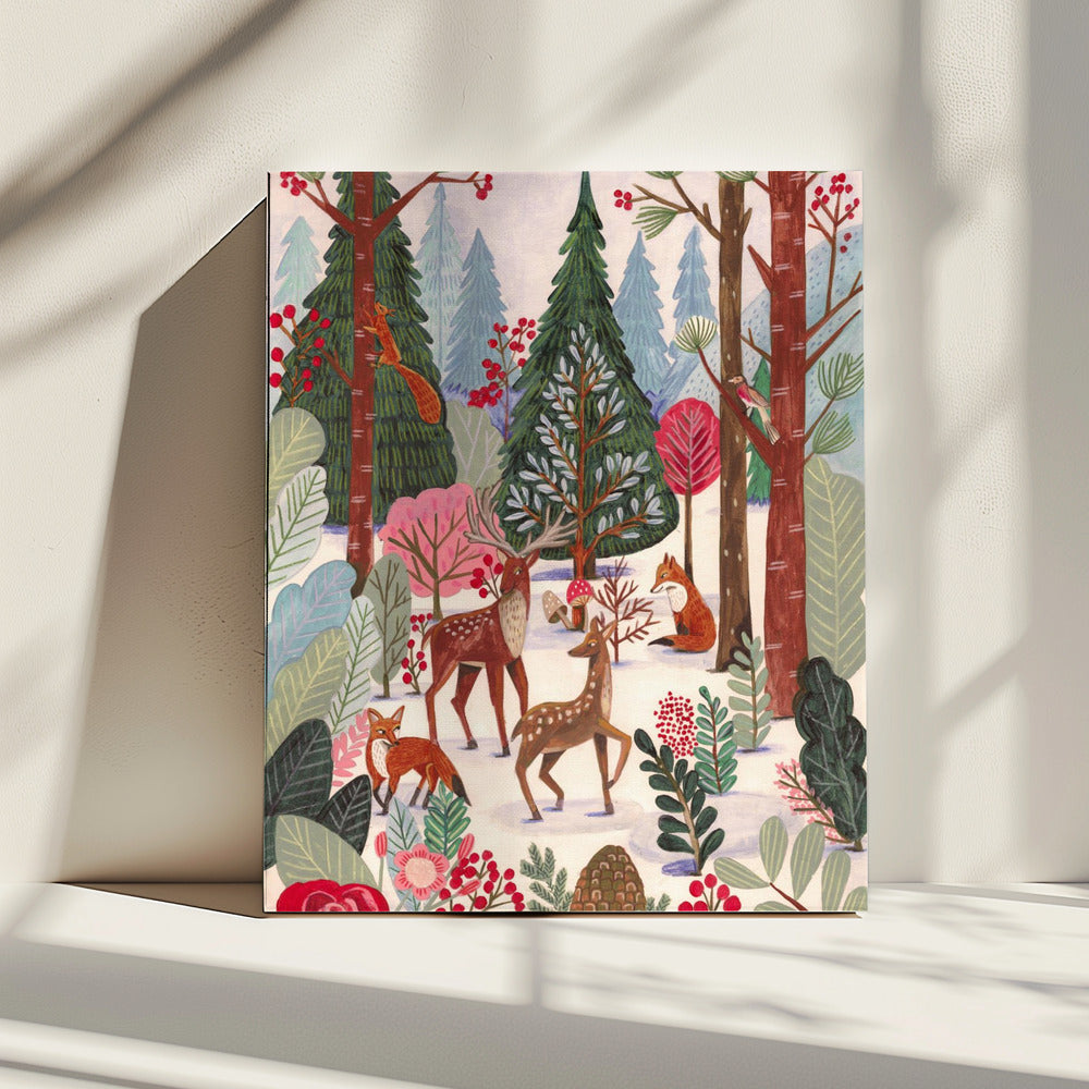 Tiere im Winterwald | Leinwand