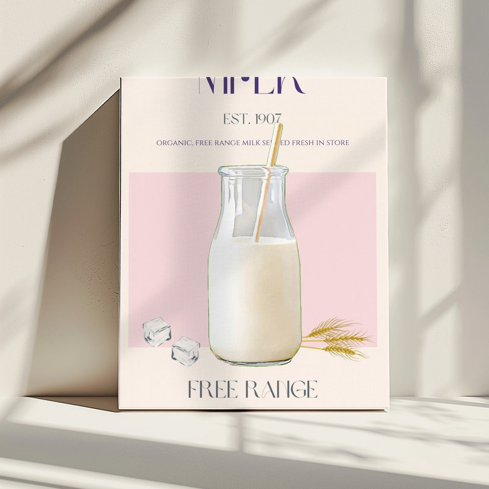 Bio-Freilandmilch in einer durchsichtigen Flasche mit Strohhalm | Leinwand