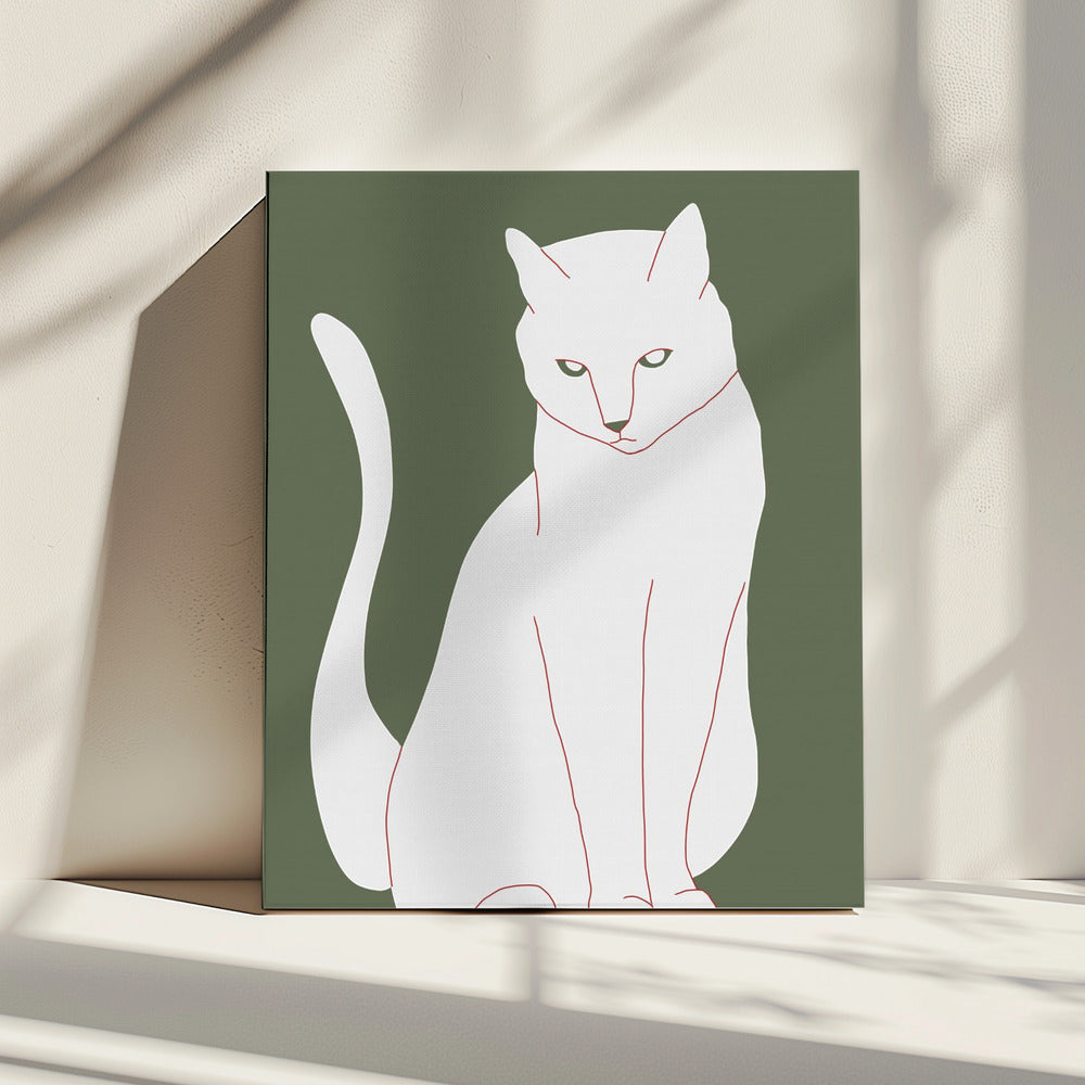 Weiße und grüne Katze | Leinwand
