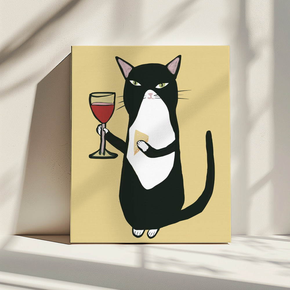 Katze mit Wein | Leinwand