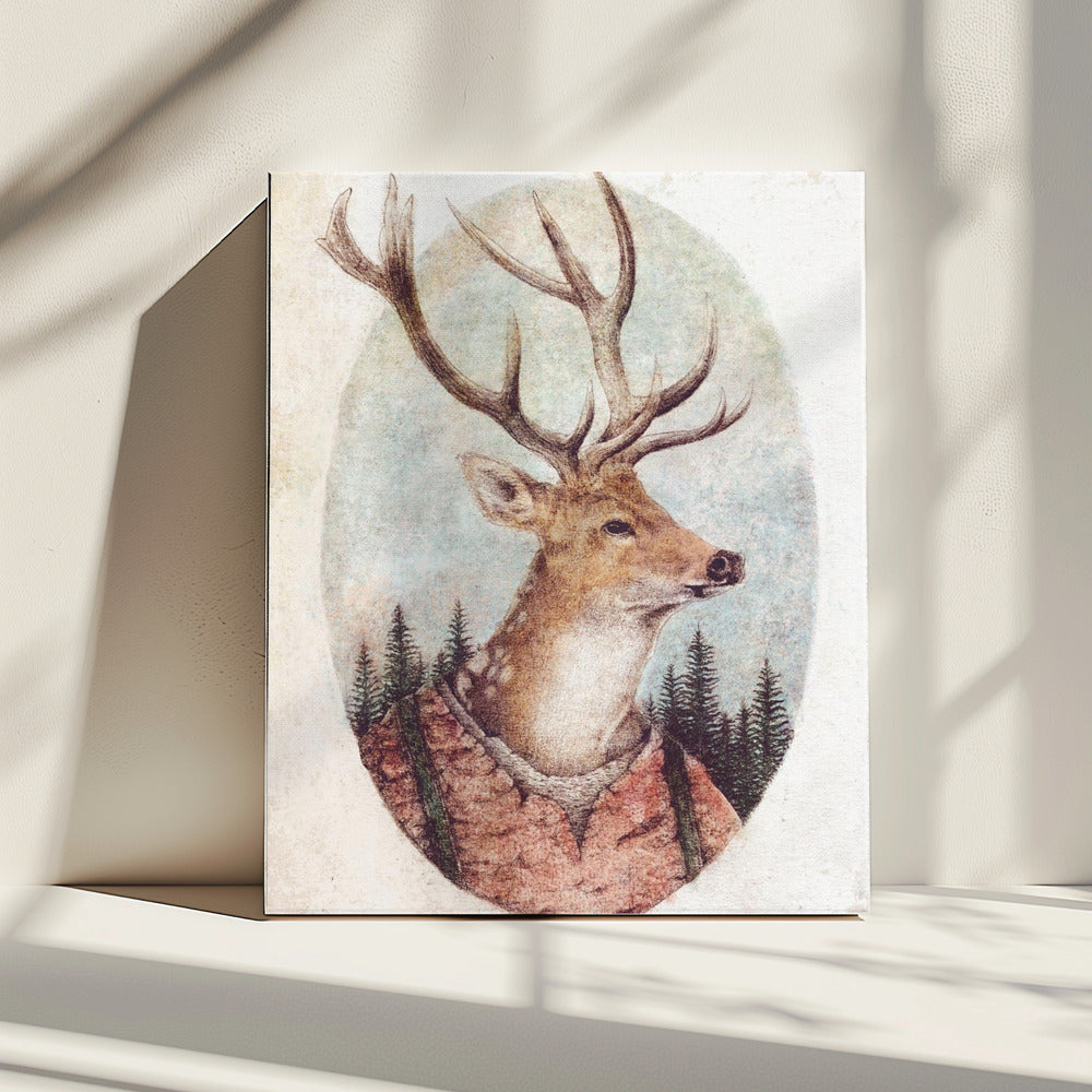 Hirsch im rustikalen Outfit | Leinwand