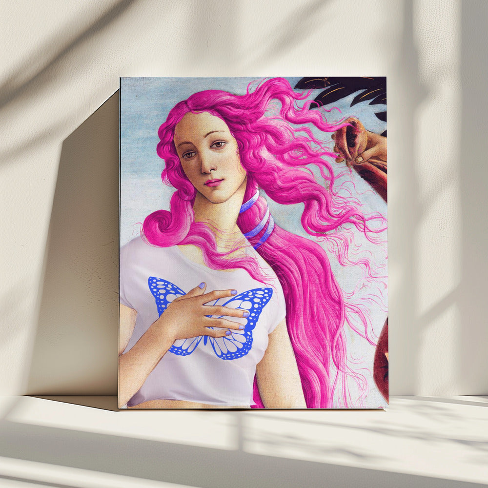 Eine Figur mit leuchtend rosa Haaren | Leinwand